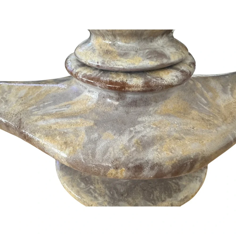 Bill and Vive Mohl Ceramic Genie oil Lamp Marbleized Tan Gold Glaze with Wick